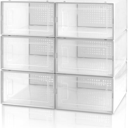 6-Pack Clear Stackable Plastic Shoe Storage Bins, Medium