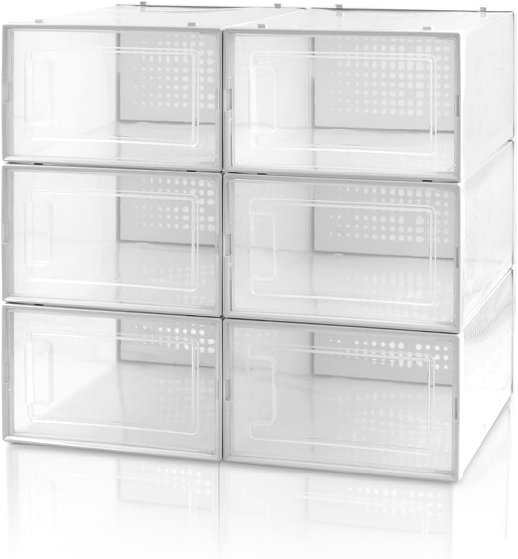 6-Pack Clear Stackable Plastic Shoe Storage Bins, Medium
