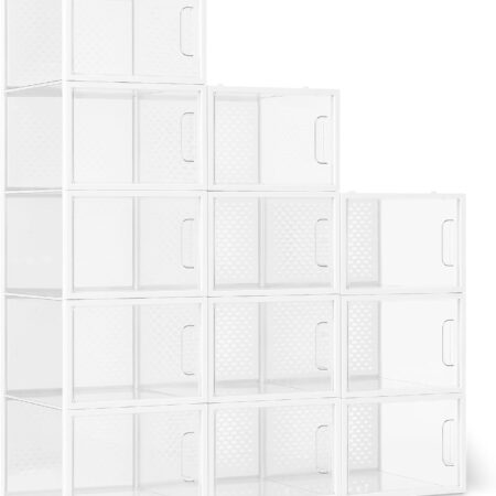 Stackable Foldable Clear Large Shoe Storage Organiser, 12-Pack