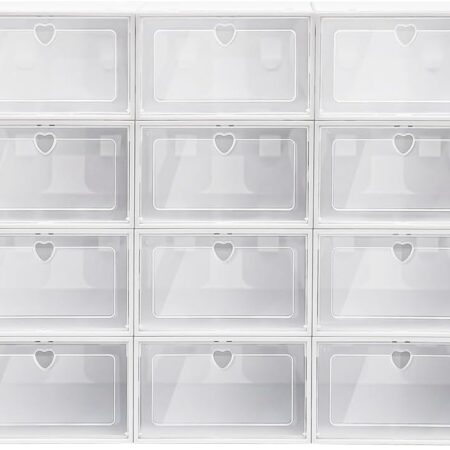 20-Pack Clear Foldable Stackable Shoe Box Drawer Organiser