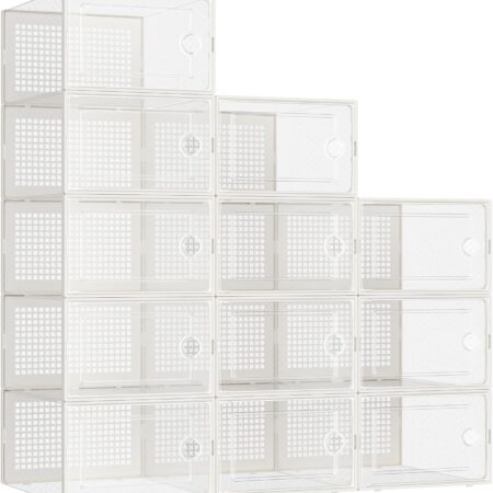 12-Pack Large White Clear Shoe Boxes with Lids
