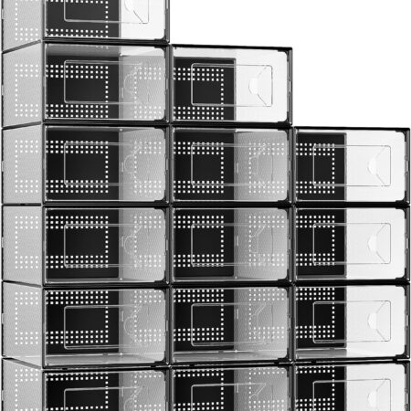 Extra-Large Clear Plastic Stackable Shoe Organiser, 15-Pack