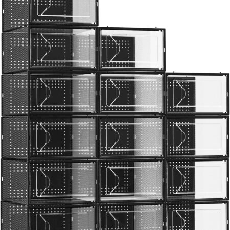 15-Pack Clear Plastic Stackable Shoe Storage Organiser