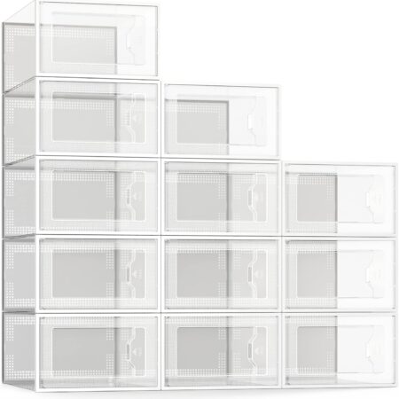 Extra-Large Clear Stackable Shoe Organiser, 12-Pack, Size 11