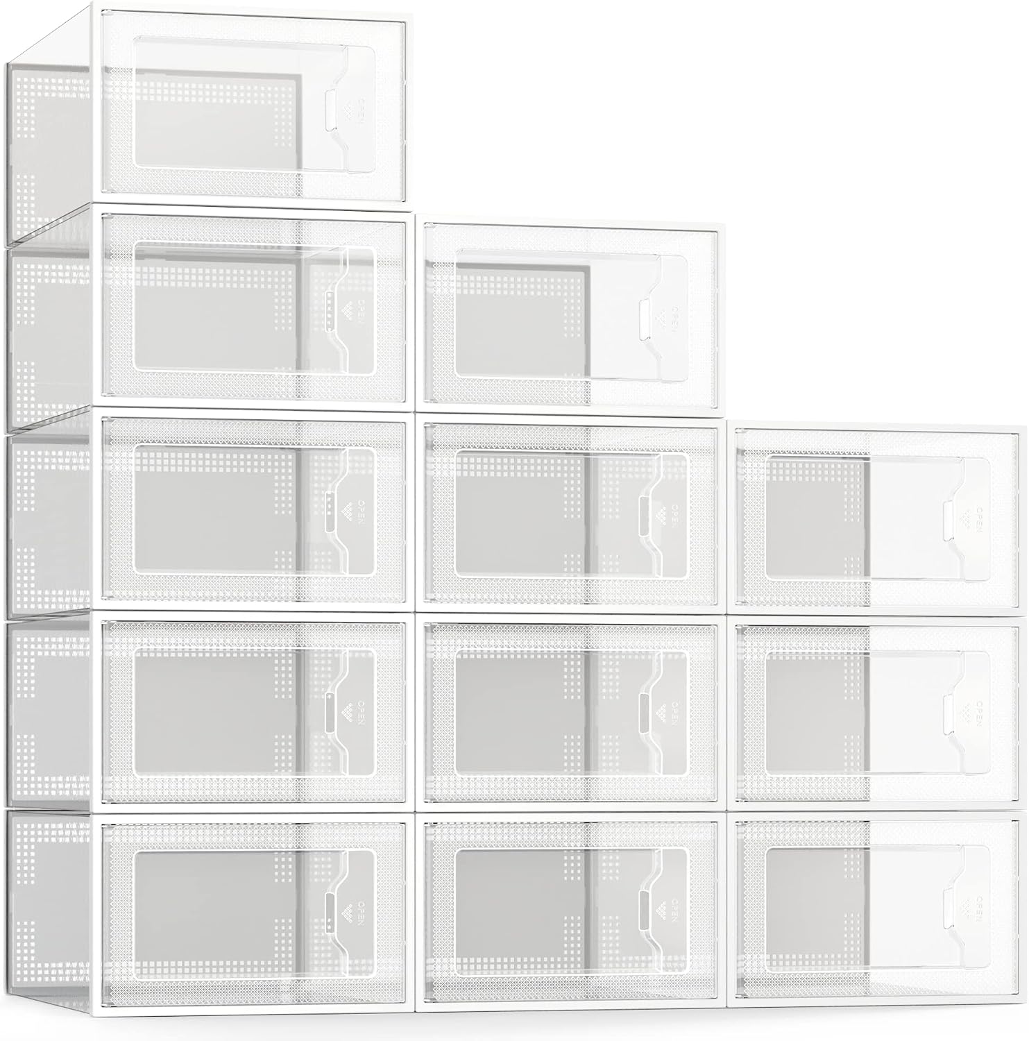 Extra-Large Clear Stackable Shoe Organiser, 12-Pack, Size 11