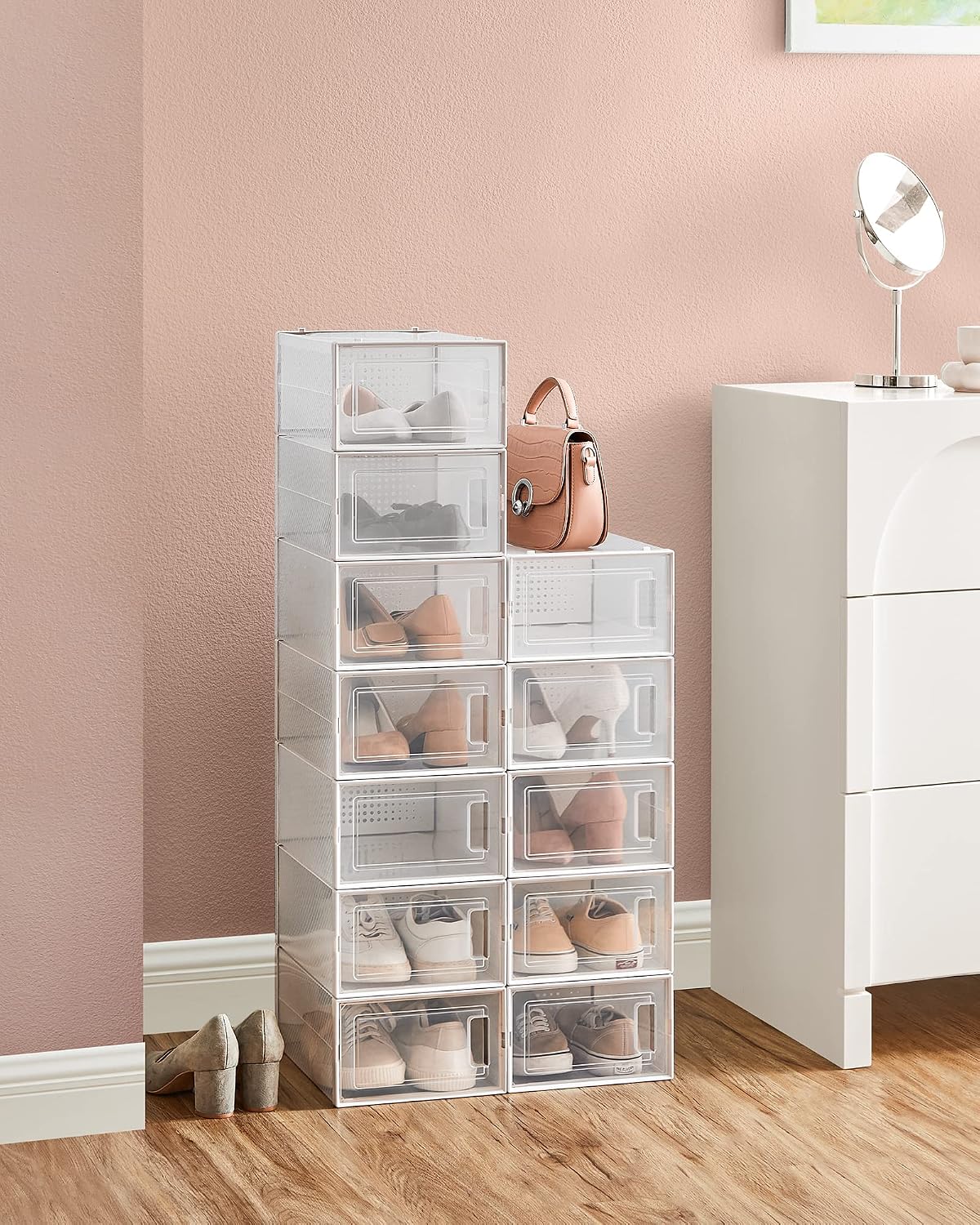 12-Pack Transparent White Stackable Foldable Shoe Storage Organisers - Image 2