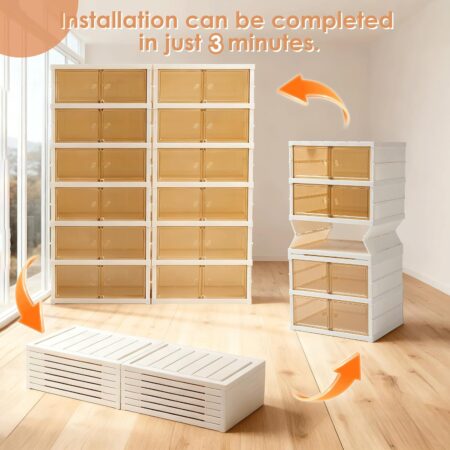 Multi-Tier/Multi-Unit Foldable Shoe Cabinet with Transparent Doors