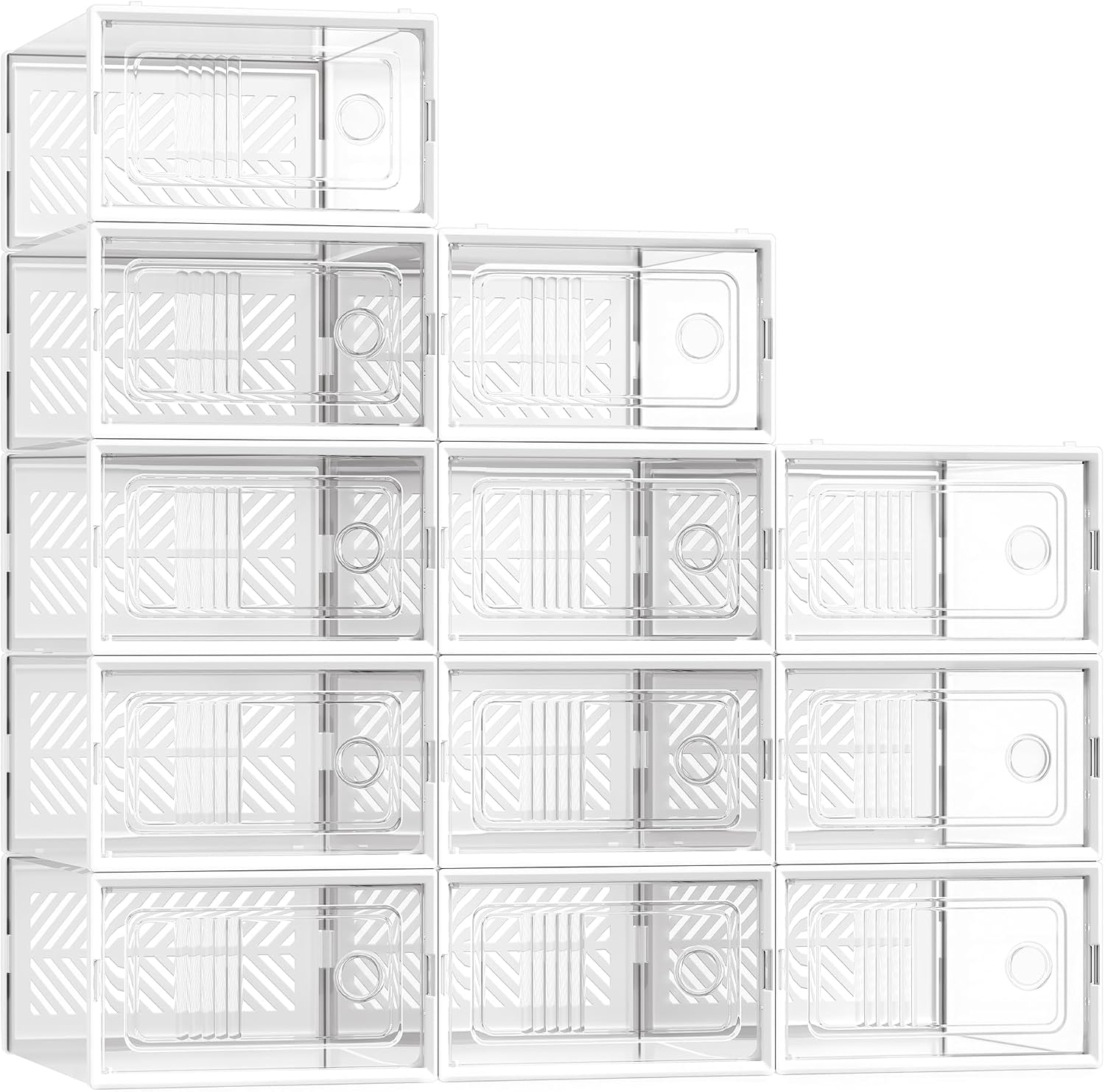 Stackable Foldable Ventilated Clear Shoe Boxes, 12-Pack